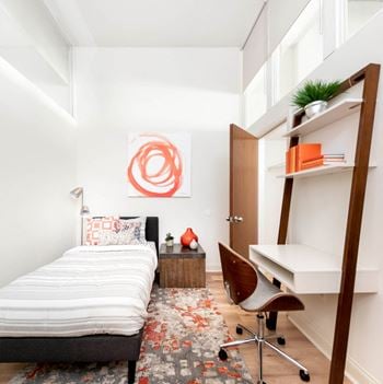 Dorm-style apartments, most with private bedrooms
